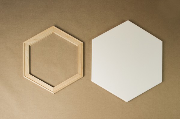 stretchers bar in the shape of a hexagonal and stretched canvas